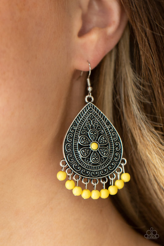 Blossoming Teardrops - Yellow Earring Paparazzi E0483