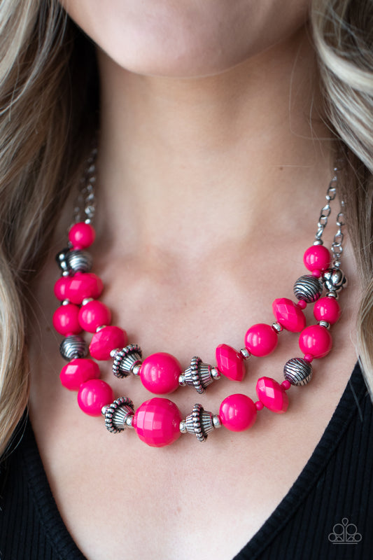 Upscale Chic - Pink Raspberry Sorbet Bead Necklace  Paparazzi  N0359