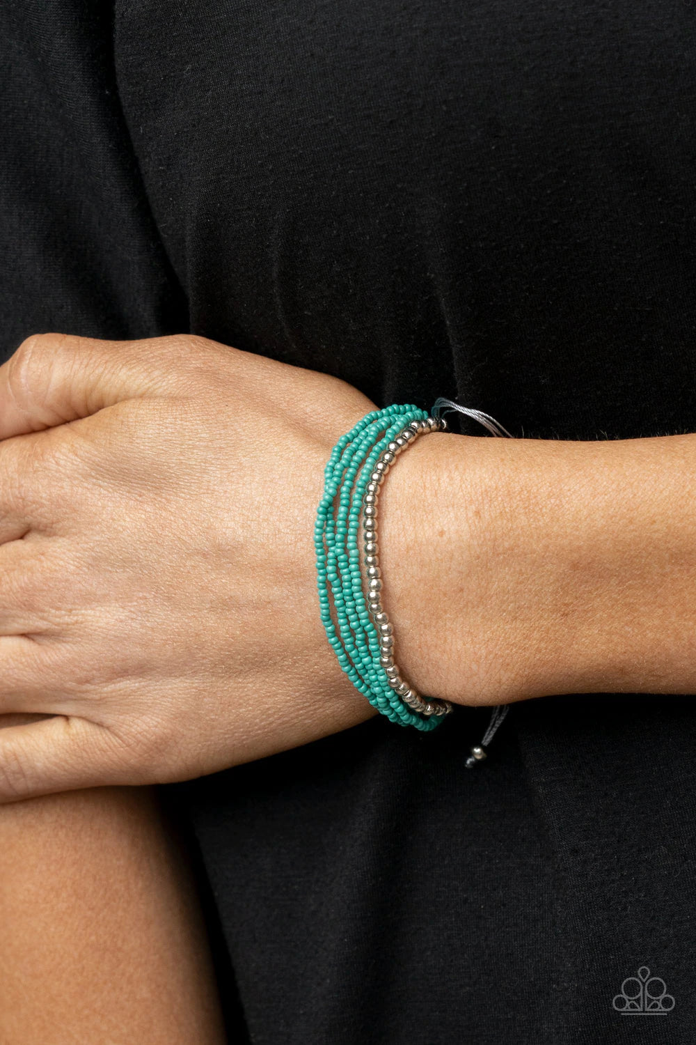 All Beaded Up Blue And Silver Bead Bracelet Paparazzi B0525
