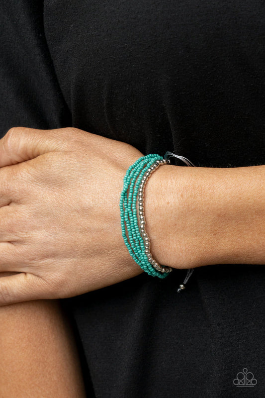 All Beaded Up Blue And Silver Bead Bracelet Paparazzi B0525