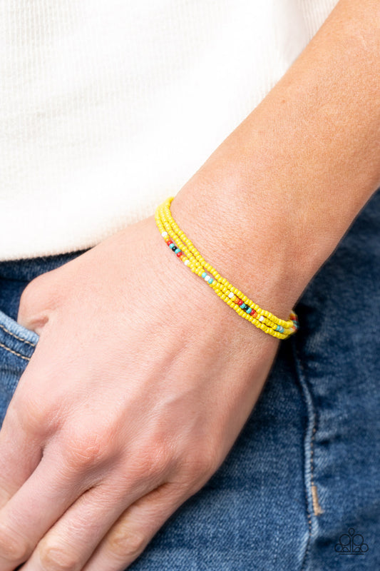 Basecamp Boyfriend - Yellow Seed Bead Urban Bracelet Paparazzi B0394