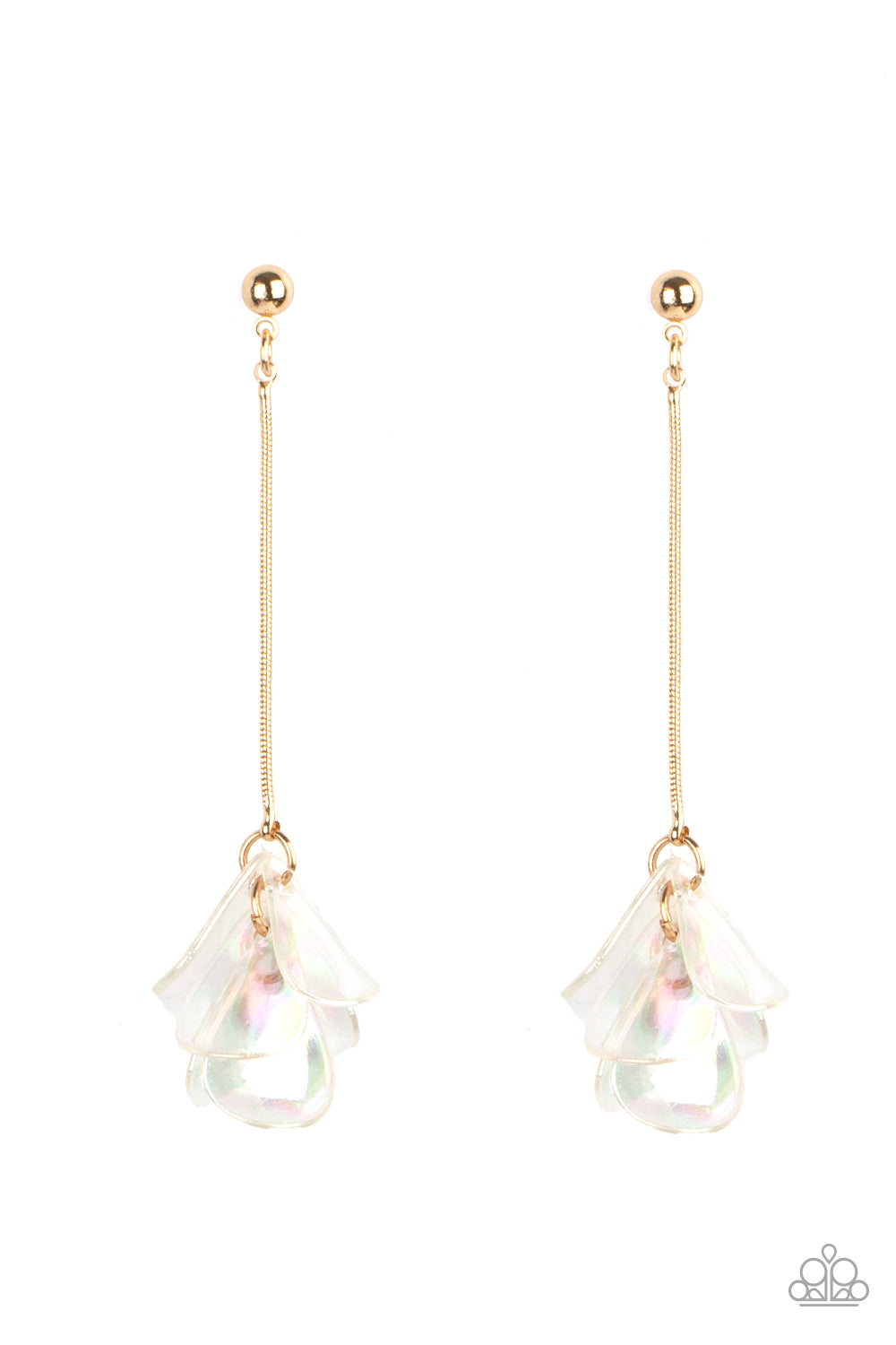 Keep Them In Suspense - Gold Chain Iridescent Acrylic Petal Earring Paparazzi E1031