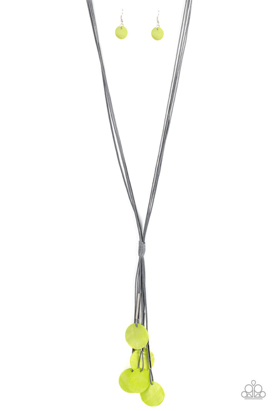 Tidal Tassels - Green Iridescent Shell Acrylic Discs Necklace Paparazzi N0708