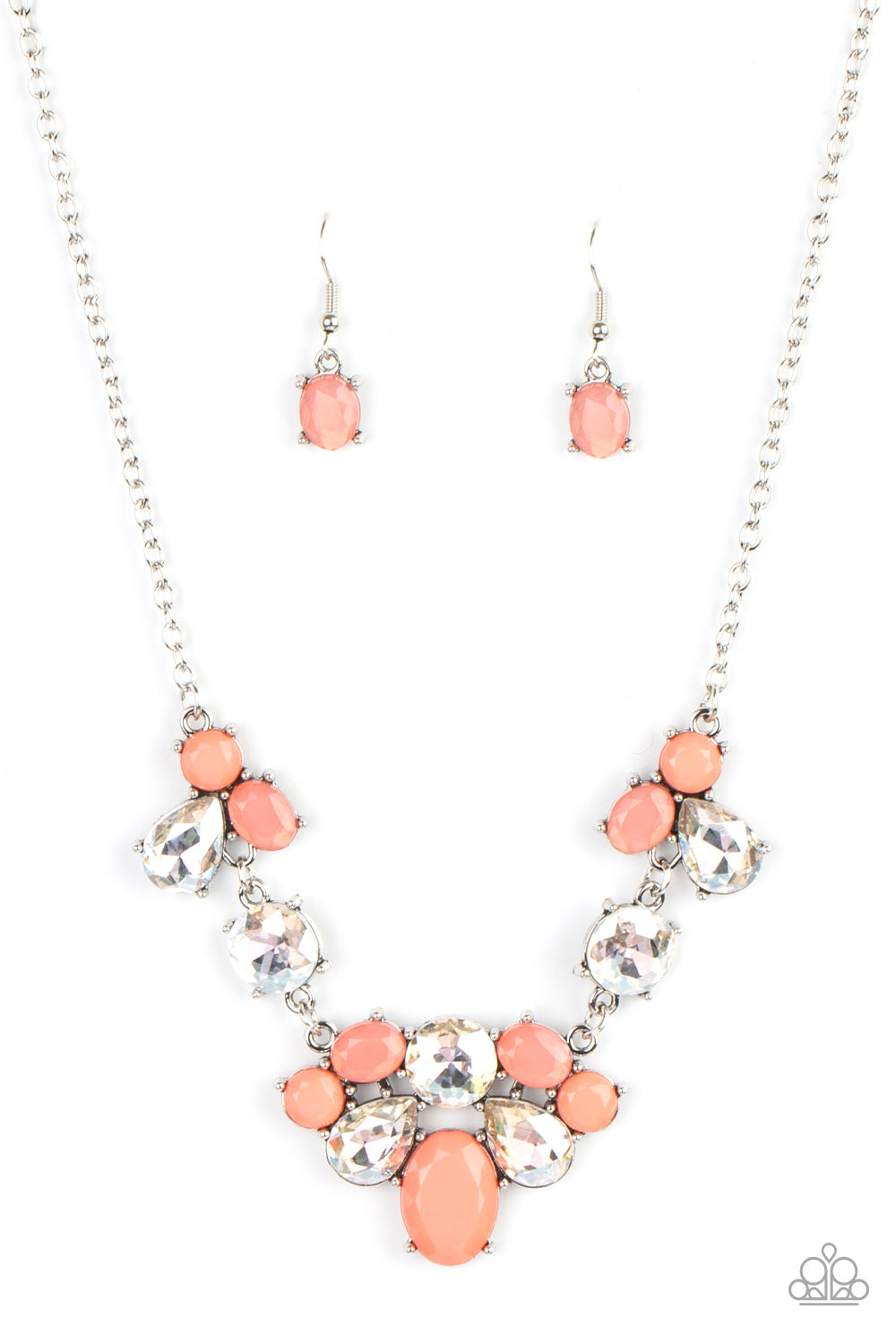 Ethereal Romance - Orange Burnt Coral White Rhinestone Necklace Paparazzi N0761