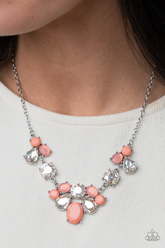 Ethereal Romance - Orange Burnt Coral White Rhinestone Necklace Paparazzi N0761