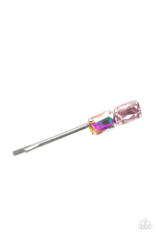 Material Girl Goals - Pink And Iridescent Rhinestone Hair Clip Paparazzi H0069