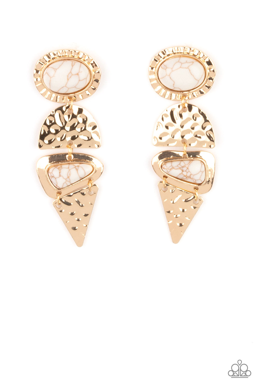 Earthy Extravagance - Gold White Cracked Stone Post Earring Paparazzi E0300