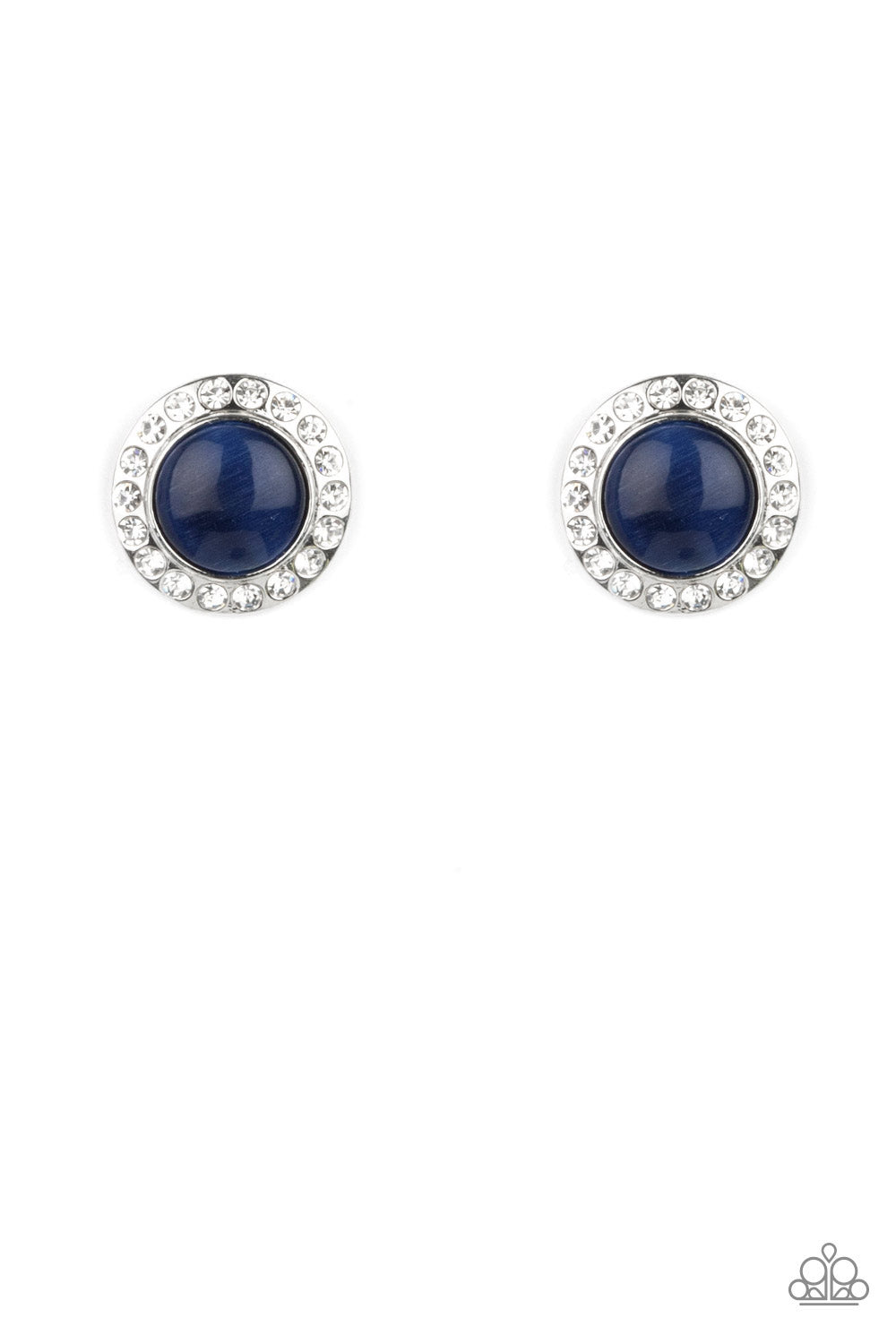 Glowing Dazzle - Blue Cat's Eye Gem & White Rhinestone Earring Paparazzi E0198