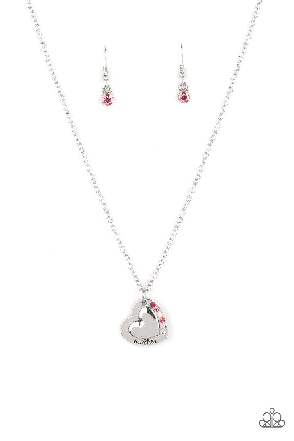 Happily Heartwarming - Pink Rhinestone Heart Mother Necklace Paparazzi N0784