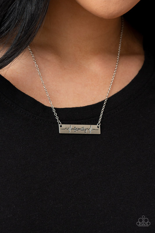 Living The Mom Life - Silver Inspirational "Family" Necklace Paparazzi N1556