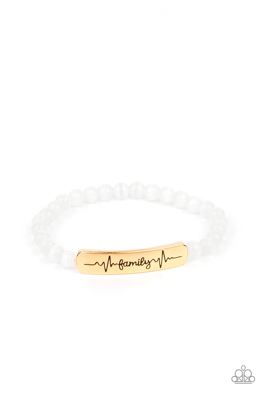 Family is Forever - Gold White Cat's Eye "Family" Stretch Bracelet Paparazzi B0506