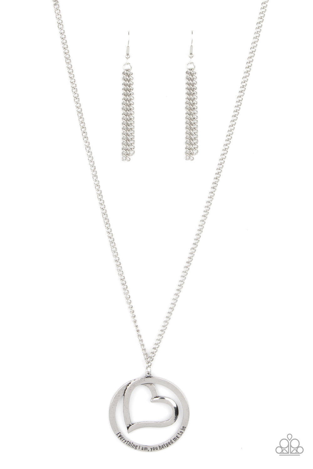 Positively Perfect - Silver Heart Inspirational Necklace "Everything I am , you helped me to be" Paparazzi N1585