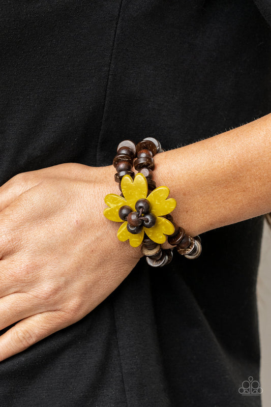 Tropical Flavor - Yellow Flower Wooden Bracelet Paparazzi B0321