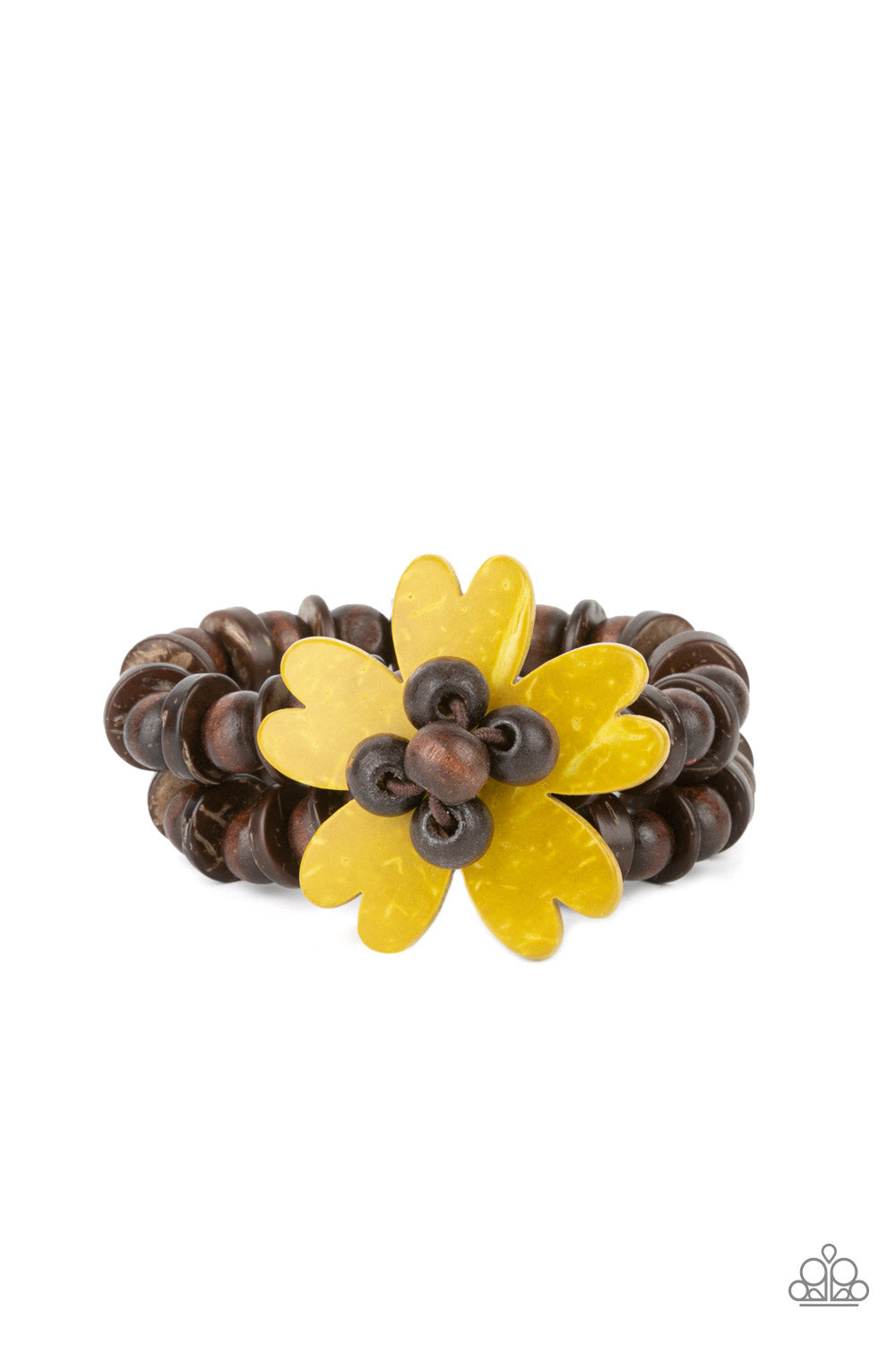 Tropical Flavor - Yellow Flower Wooden Bracelet Paparazzi B0321