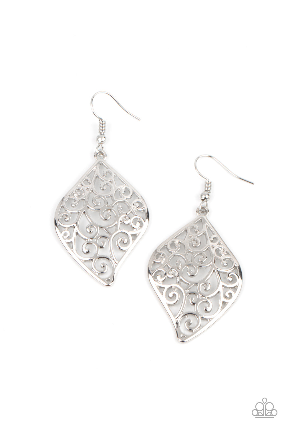 Your Vine Or Mine - Silver Floral Filigree Vine Earring Paparazzi E1288