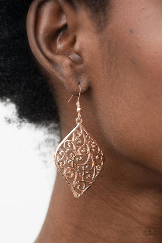 Your Vine Or Mine - Rose Gold Floral Filigree Earring E0708