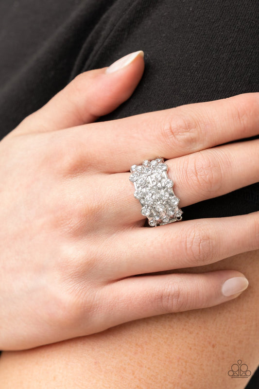 Metro Motivation White Rhinestone Ring August 2021 Life Of The Party Paparazzi R0137