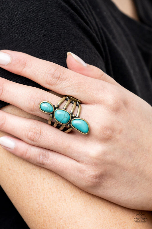 Extra Eco Brass Blue Stone Santa Fe Style Ring Paparazzi R0278