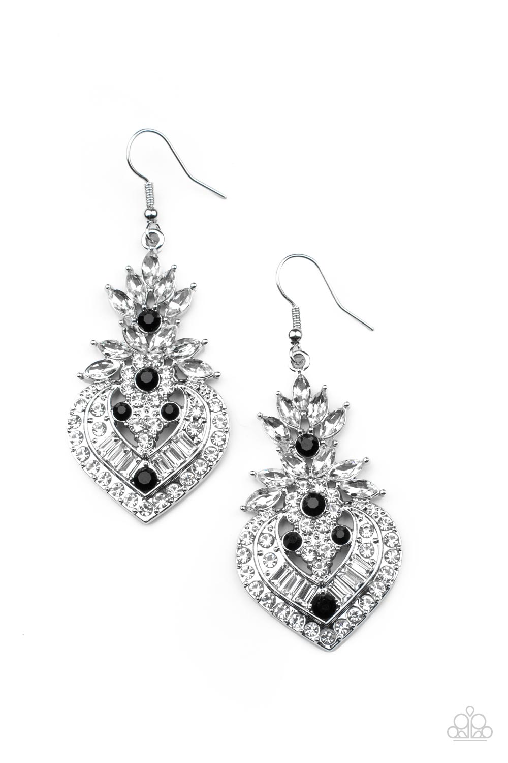 Royal Hustle - Black And White Rhinestone Earring Paparazzi E0295