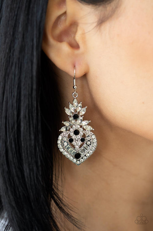 Royal Hustle - Black And White Rhinestone Earring Paparazzi E0295