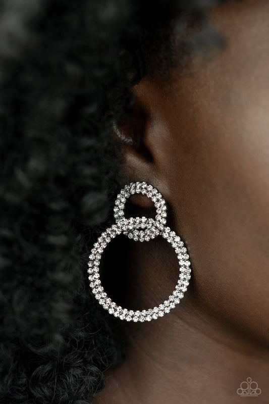 Intensely Icy - Black Base White Rhinestone Earring Life Of The Party December 2021 Paparazzi E0376