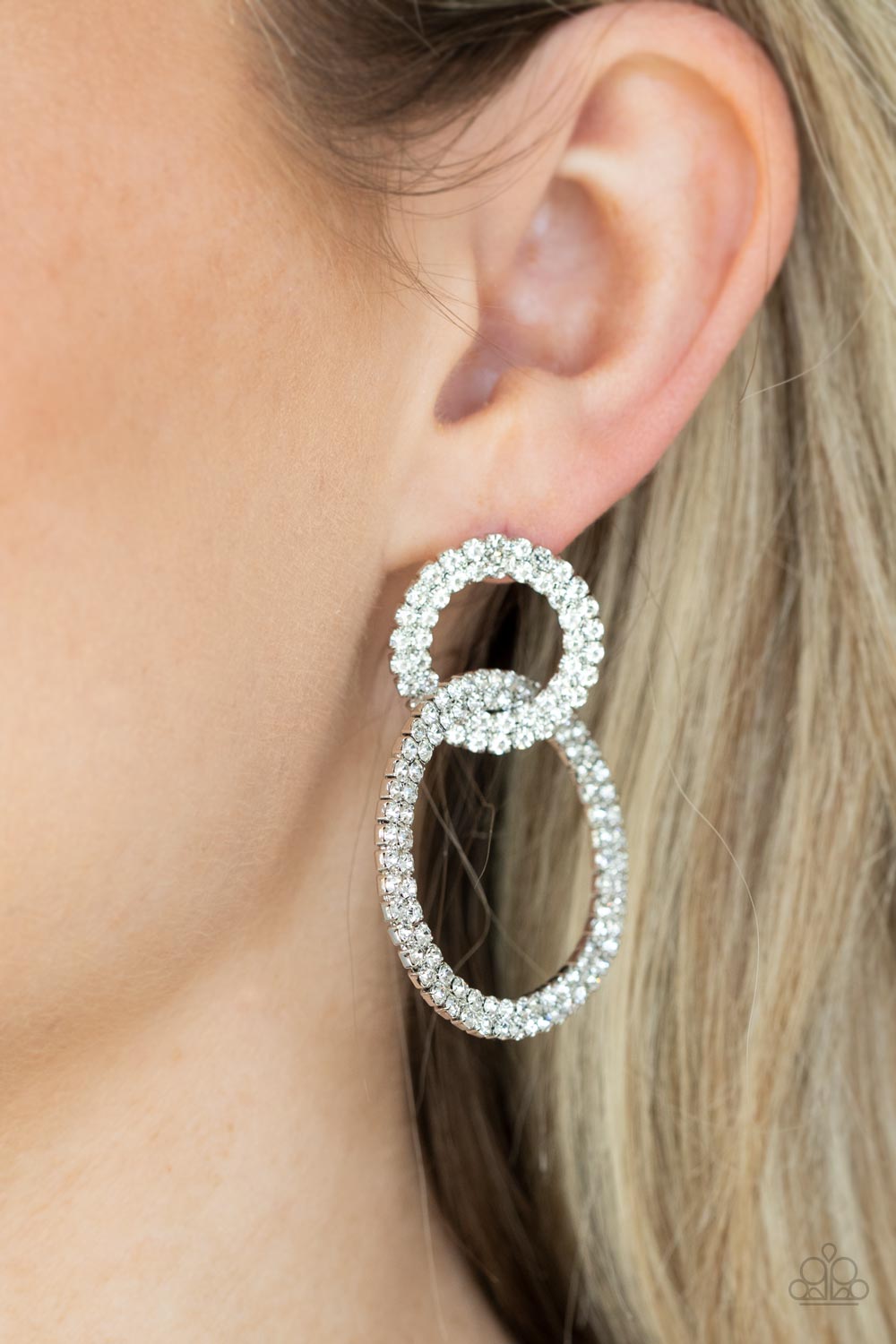 Intensely Icy - White Rhinestone Silver Base Post Earring Paparazzi E0718