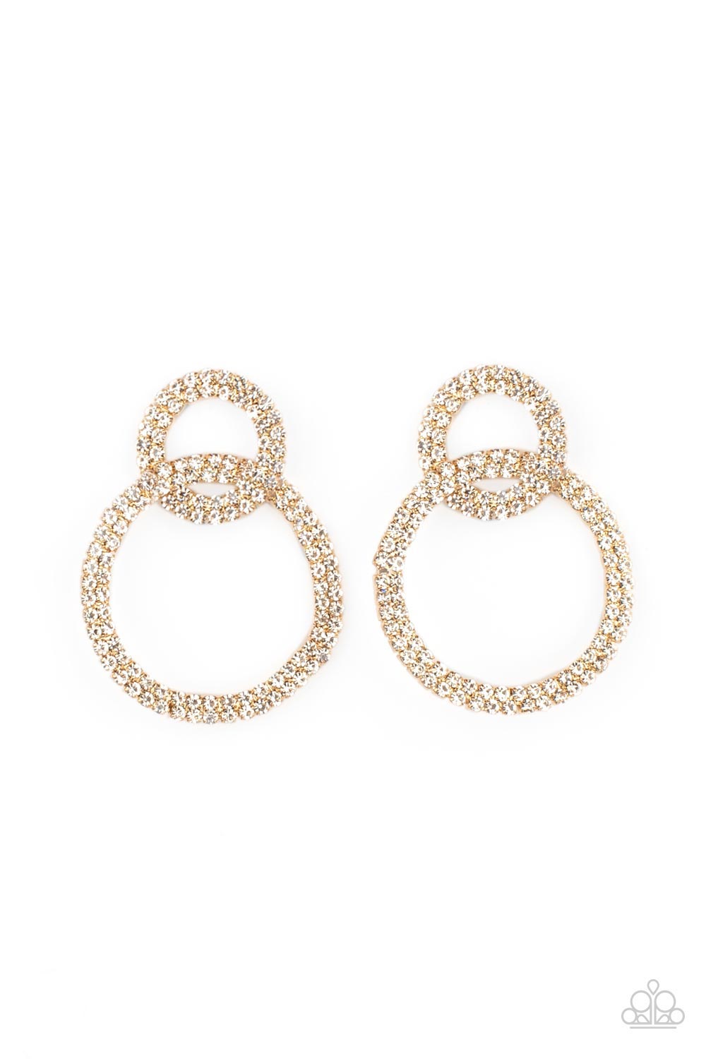 Intensely Icy - Gold Base White Rhinestone Post Earring Paparazzi E0789