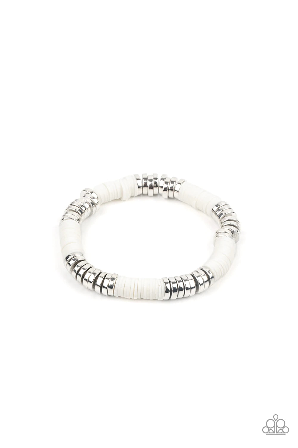 Stacked In Your Favor White Stretch Bracelet Paparazzi B0106