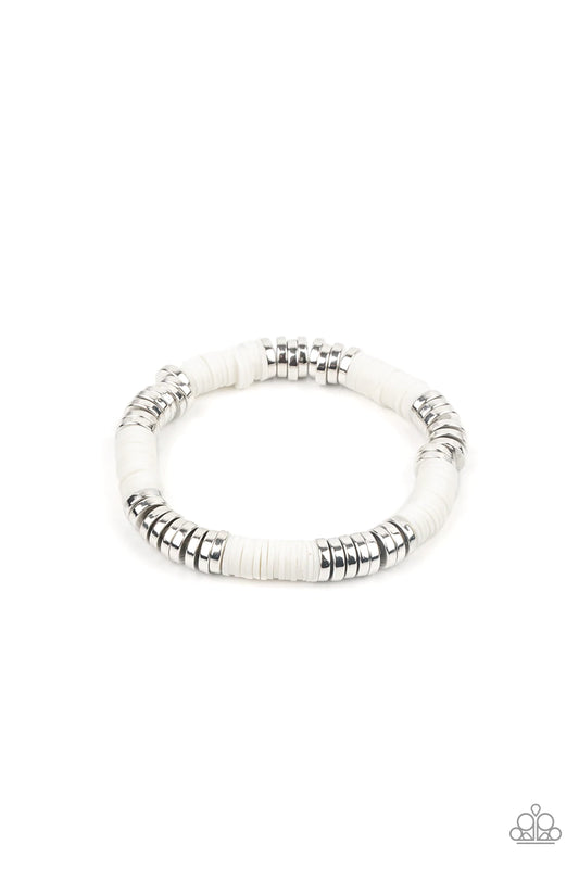 Stacked In Your Favor White Stretch Bracelet Paparazzi B0106