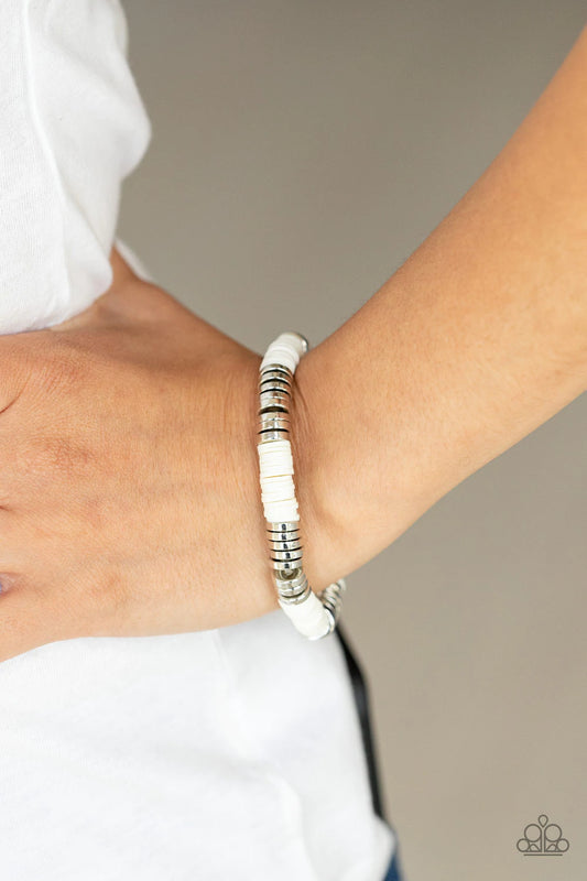 Stacked In Your Favor White Stretch Bracelet Paparazzi B0106