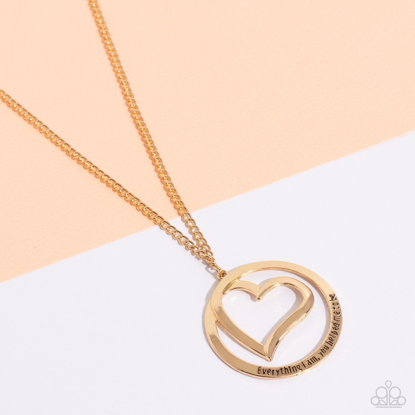 Positively Perfect - Gold Heart Inspirational Necklace " Everything I am, you helped me to be" Paparazzi N1586