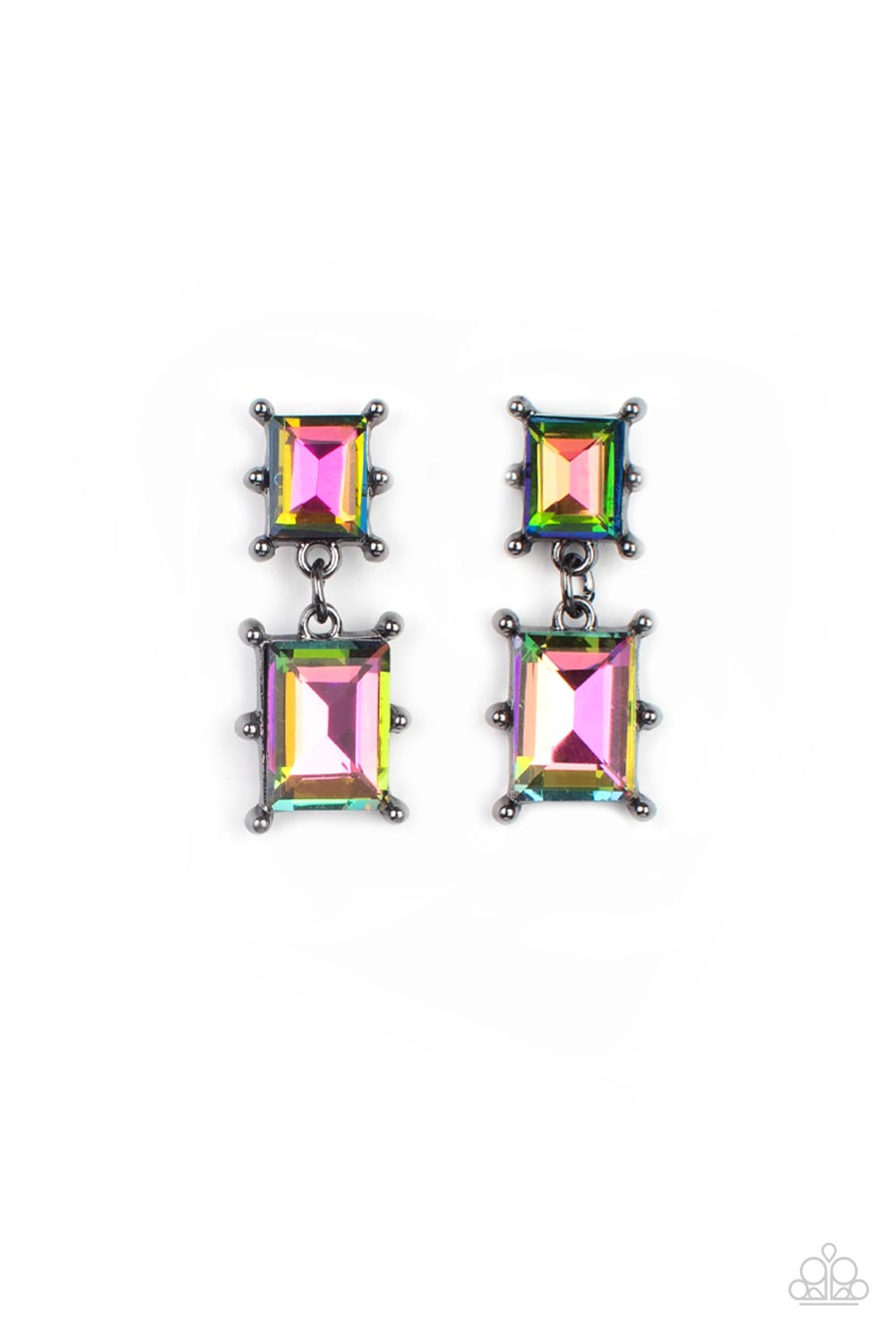 Cosmic Queen - Multi Oil Spill Rhinestone Gunmetal Earring Paparazzi E1067