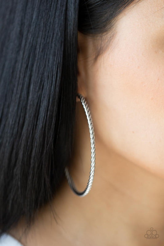 Resist The Twist - Silver Twist Hoop Earring Paparazzi E0566