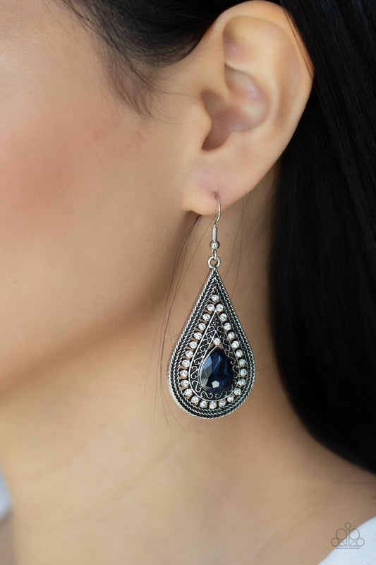 Metro Masquerade - Blue Rhinestone Earring Paparazzi E0509