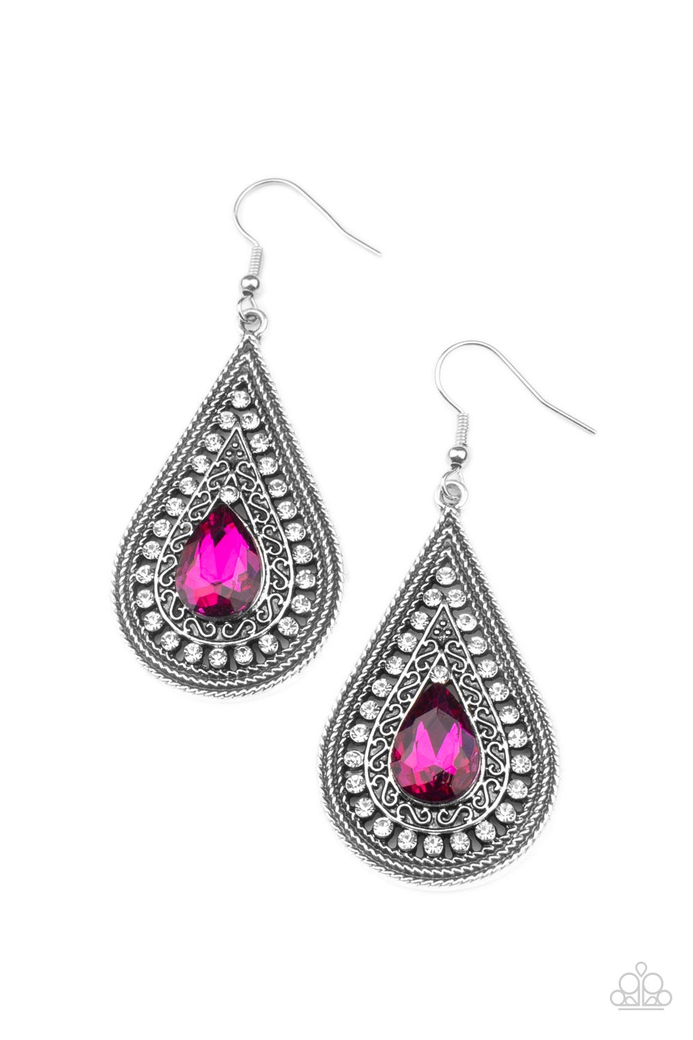 Metro Masquerade - Pink Rhinestone Earring Paparazzi E0553