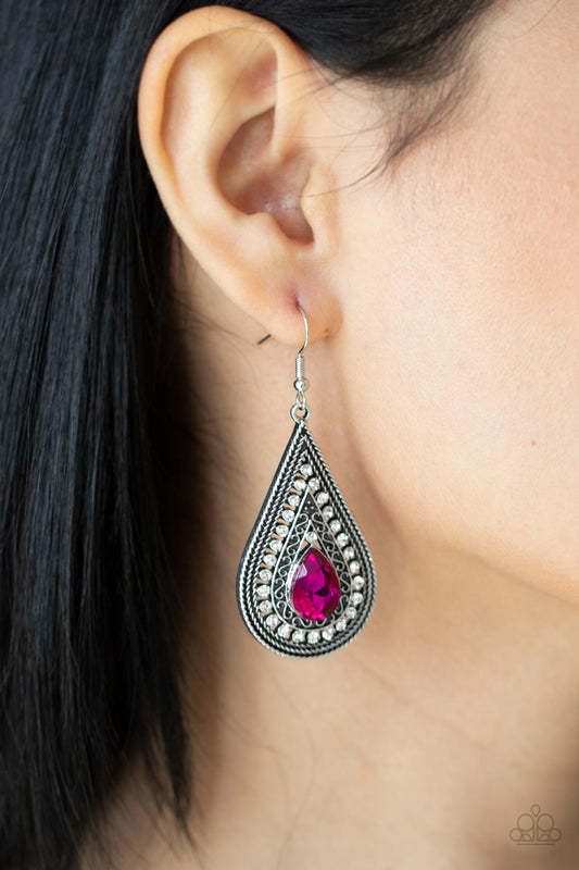 Metro Masquerade - Pink Rhinestone Earring Paparazzi E0553