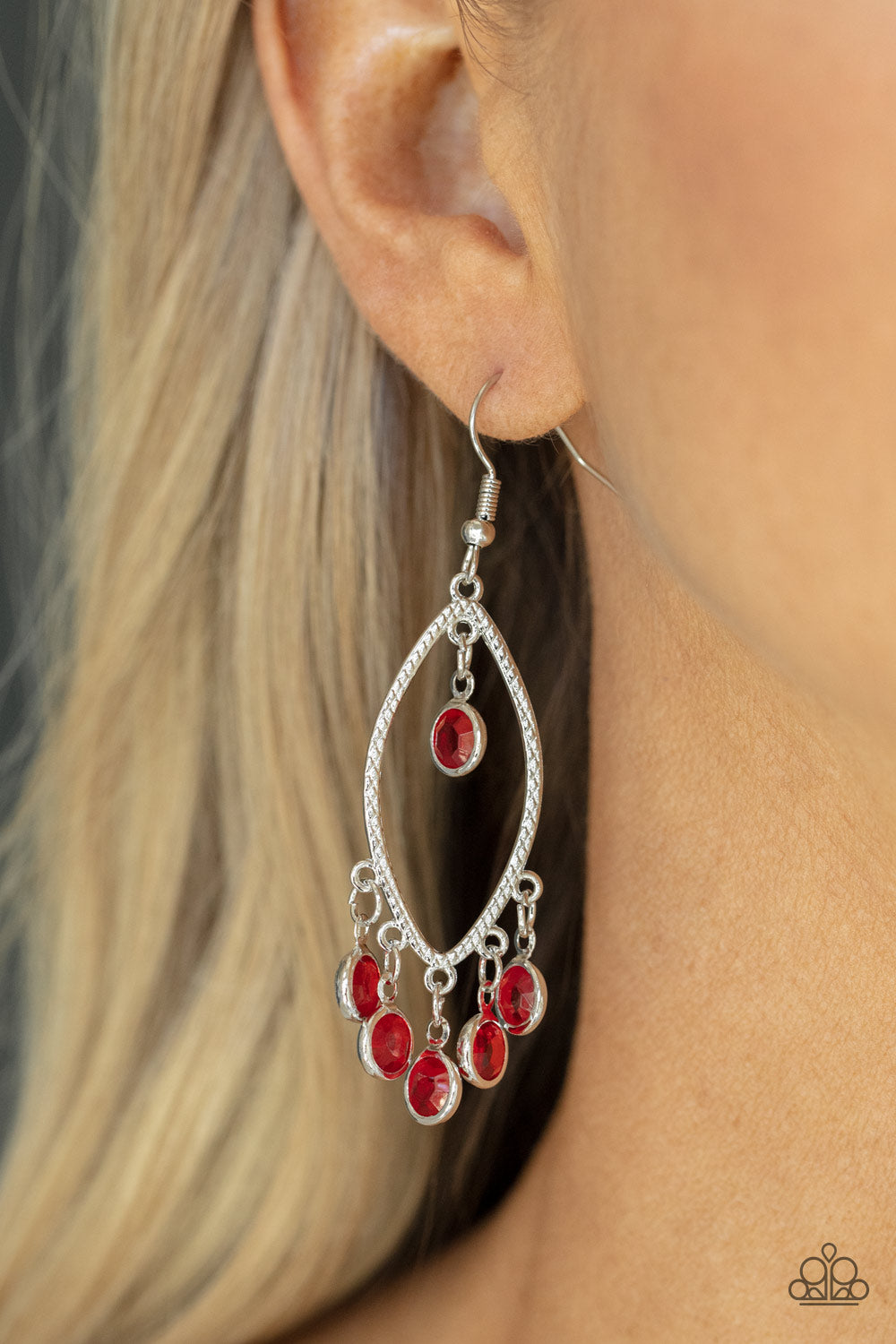 Glassy Grotto - Red Glassy Gem Earring Paparazzi E1020