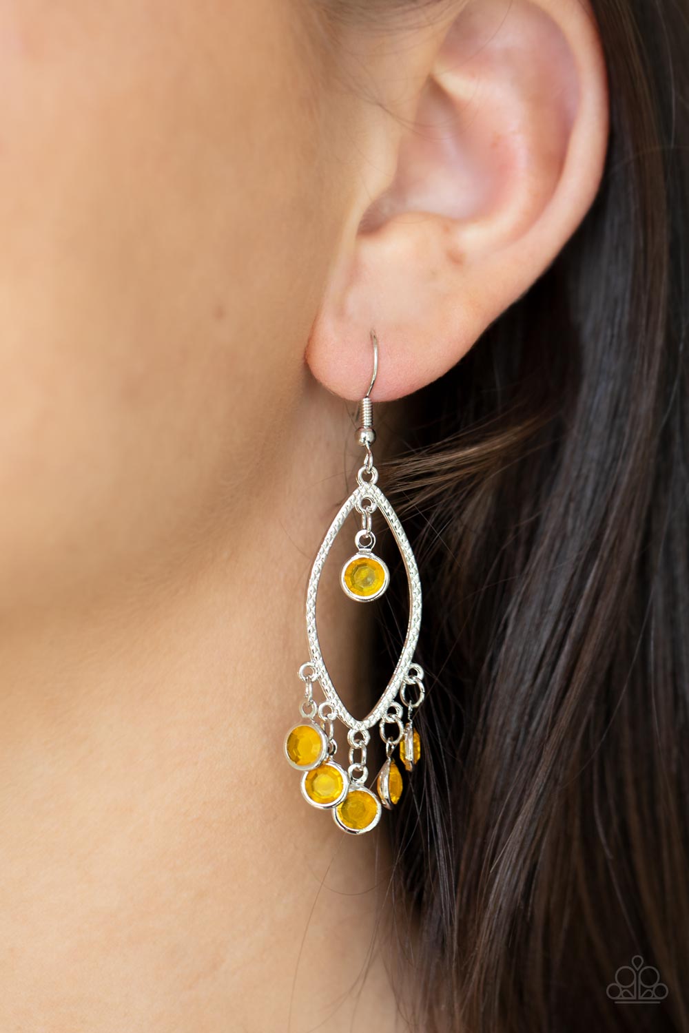 Glassy Grotto - Yellow Earrings Paparazzi E0490