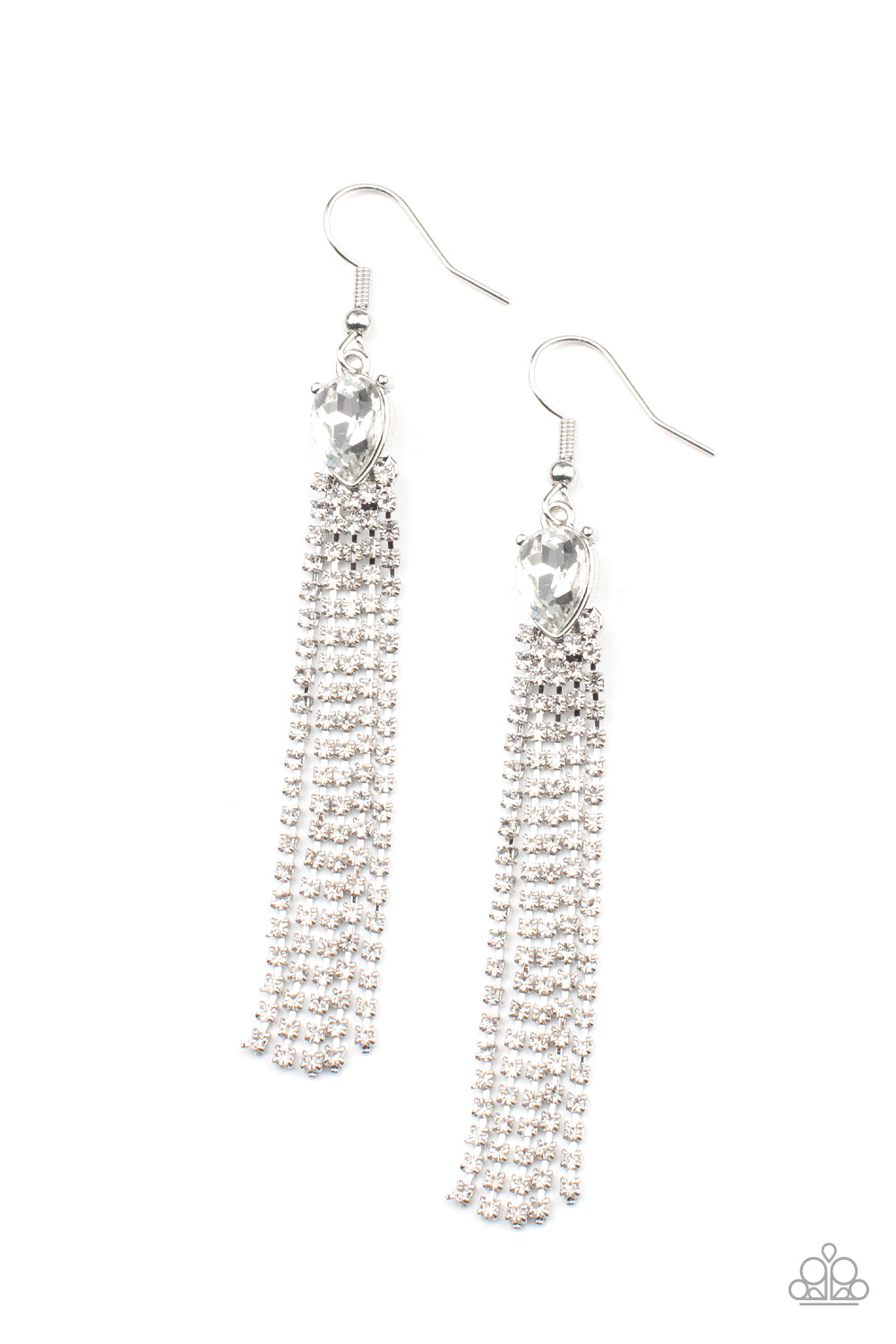 Drop-Dead Dainty - White Rhinestone Earring Paparazzi E0349