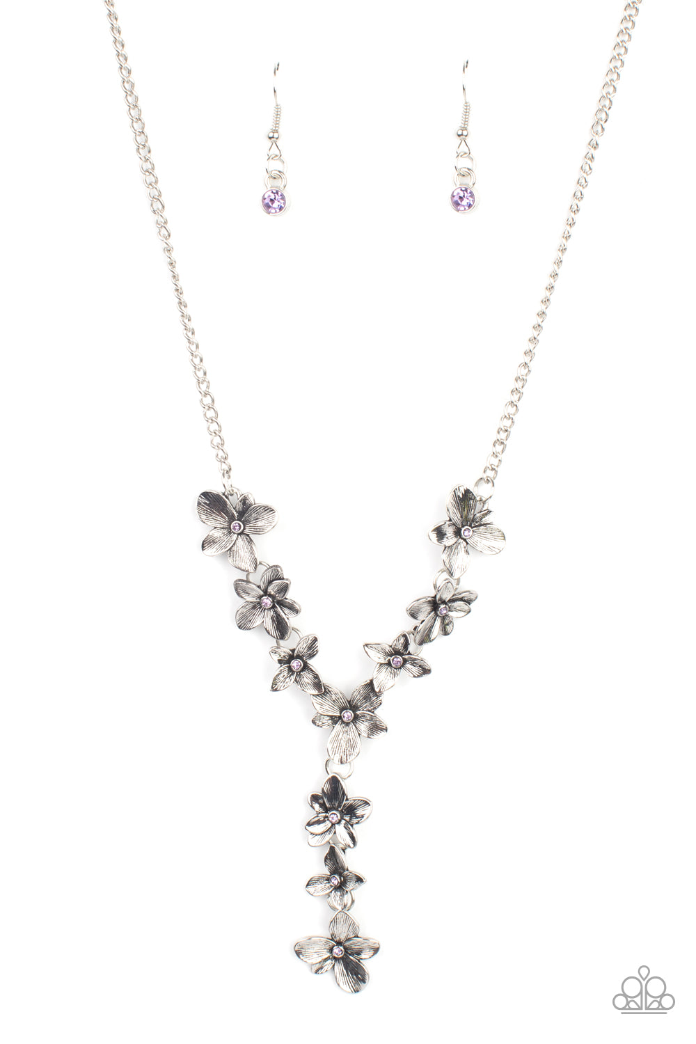 Fairytale Meadow - Purple Rhinestone Flower Necklace Paparazzi N0789