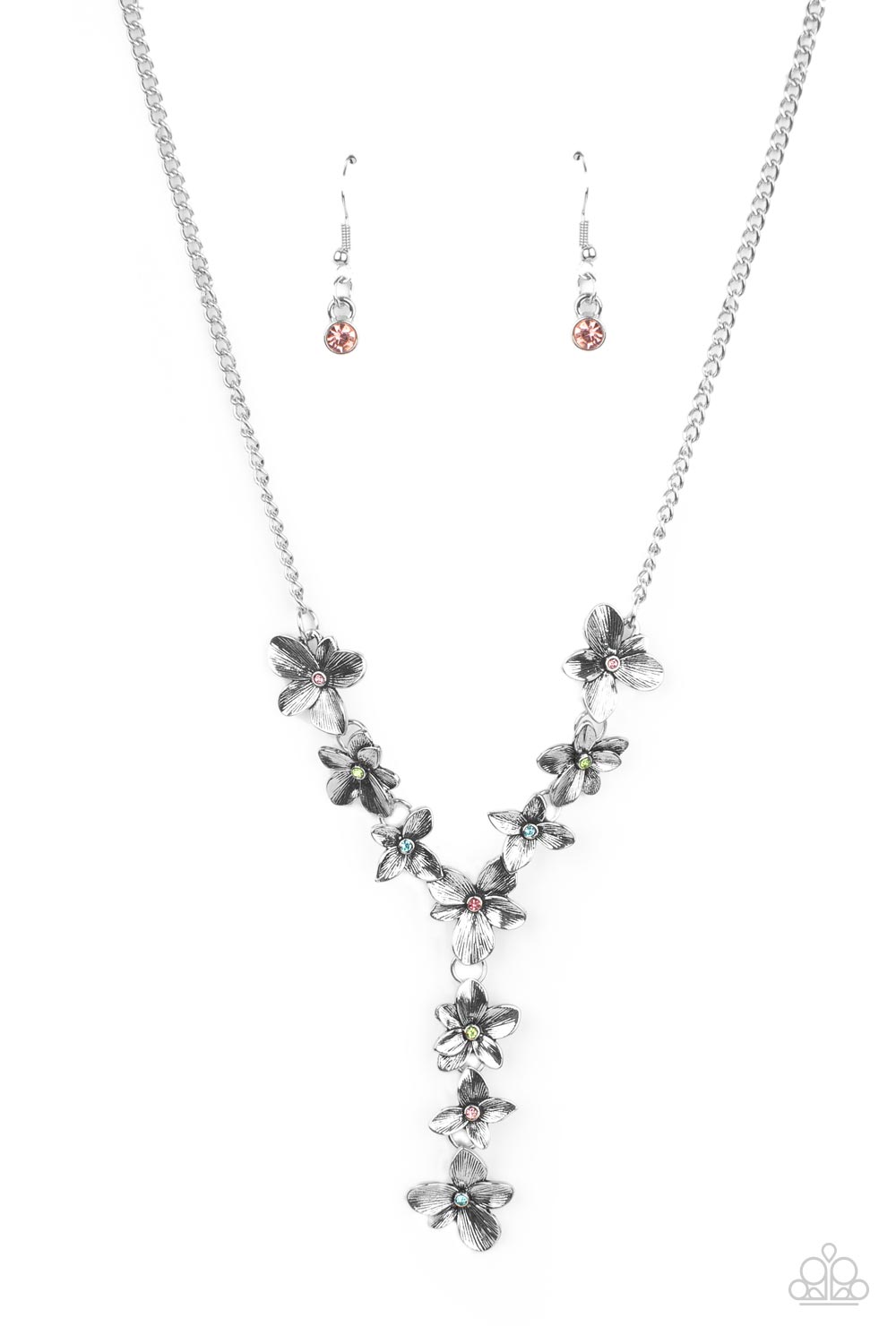 Fairytale Meadow - Multicolored Rhinestone Flower Necklace Paparazzi N0769