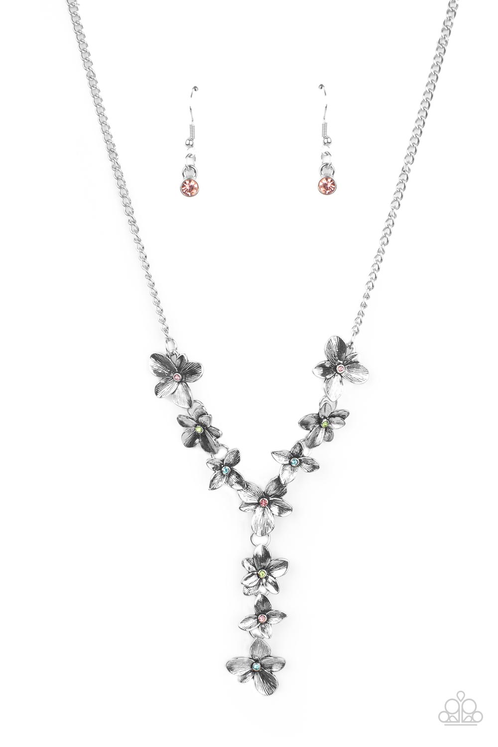 Rhinestone Studded Flower Pendant Necklace