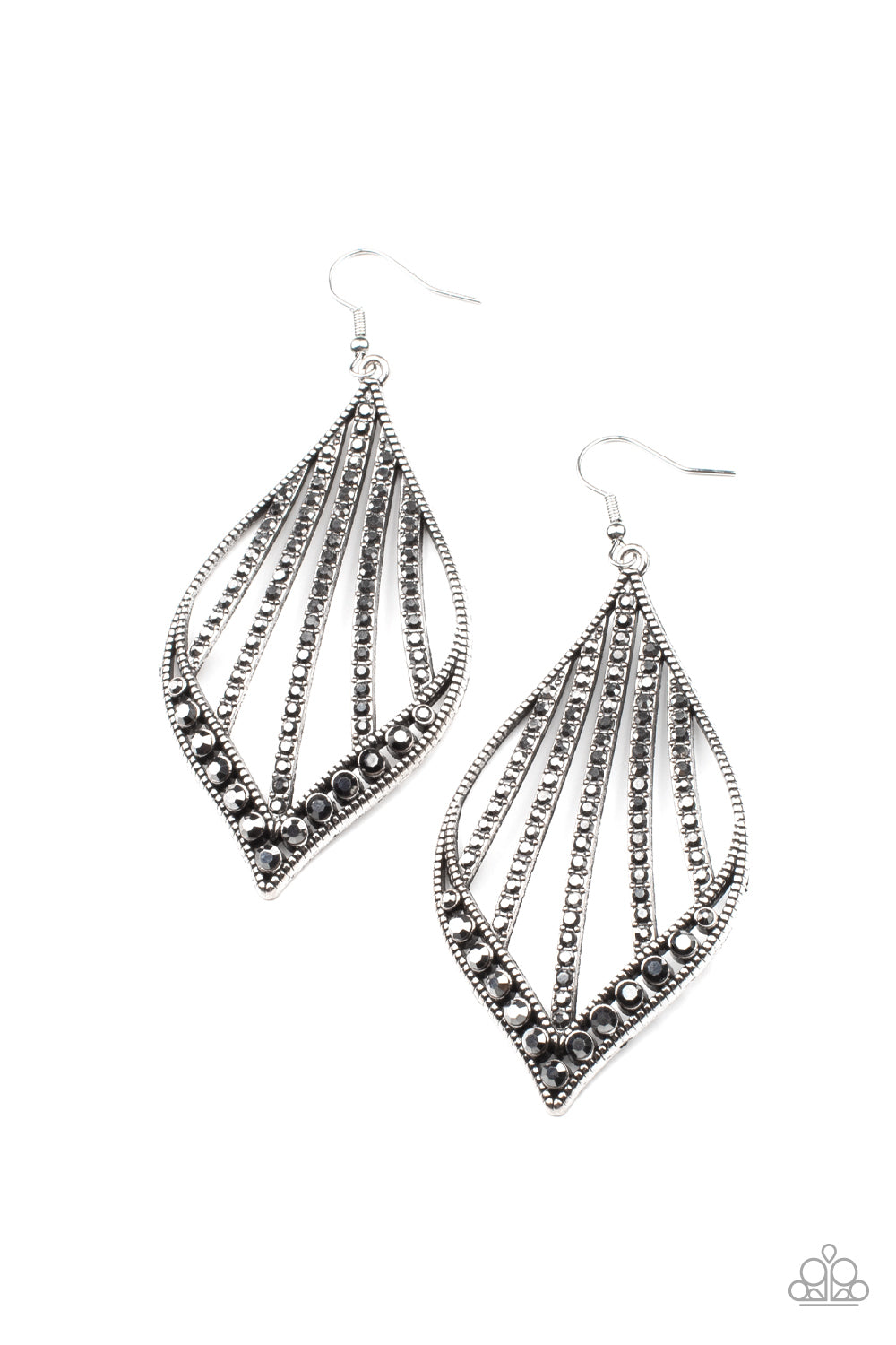 Showcase Sparkle - Silver Smoky Hematite Teardrop Earring Paparazzi E1089