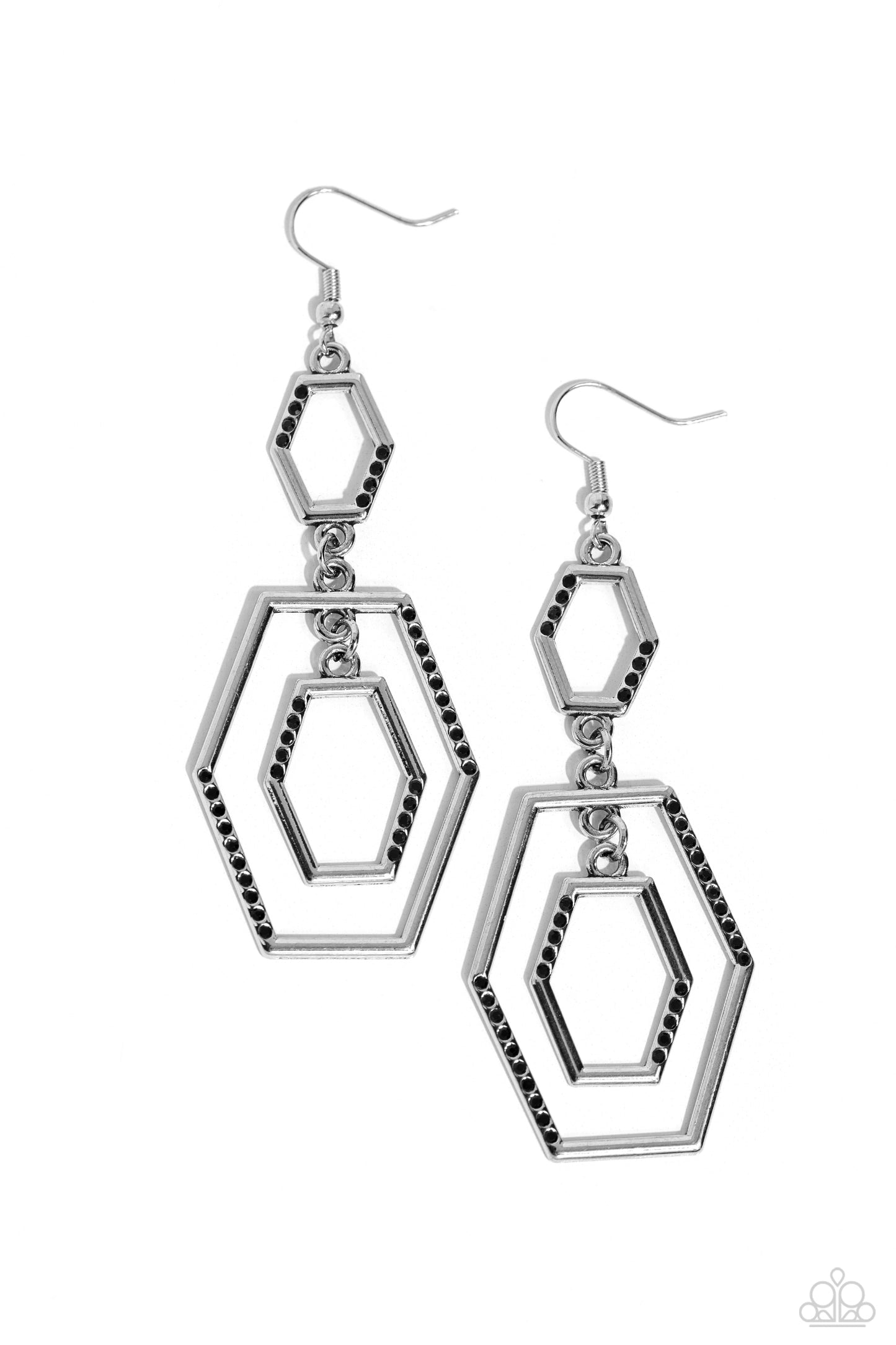 Geometric Maven - Black Rhinestone Hexagon Earring Paparazzi E1609