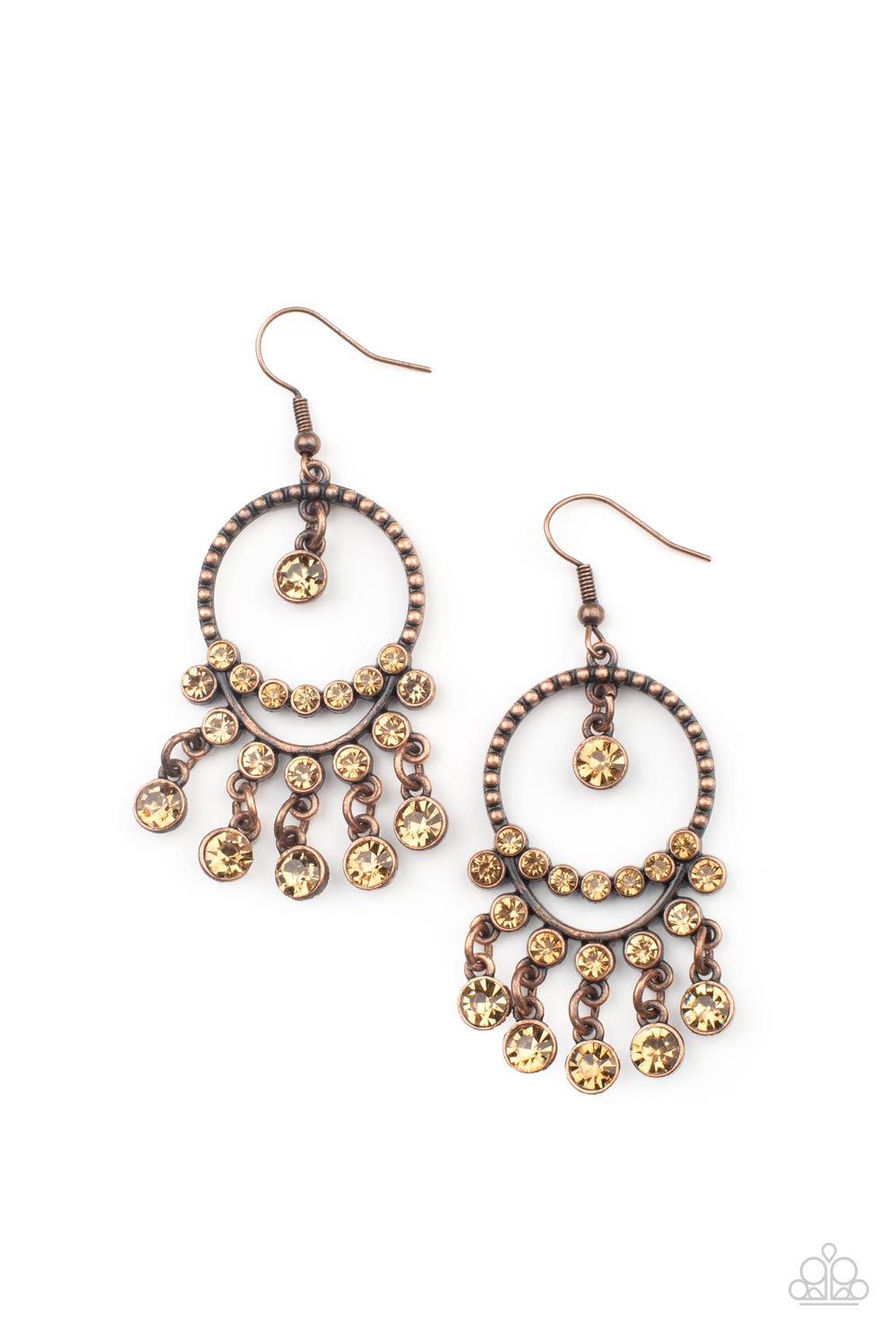 Cosmic Chandeliers - Copper Topaz Rhinestone Chandelier Earring Paparazzi E0779