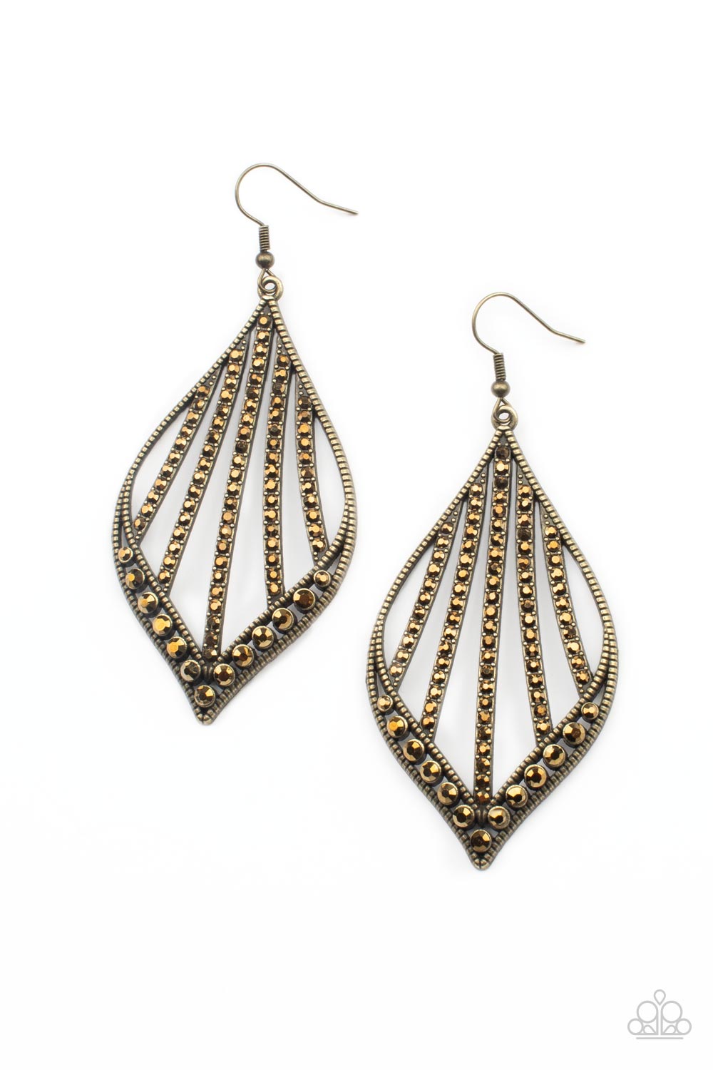 Showcase Sparkle - Brass Aurum Rhinestone Teardrop Earring Paparazzi E0453