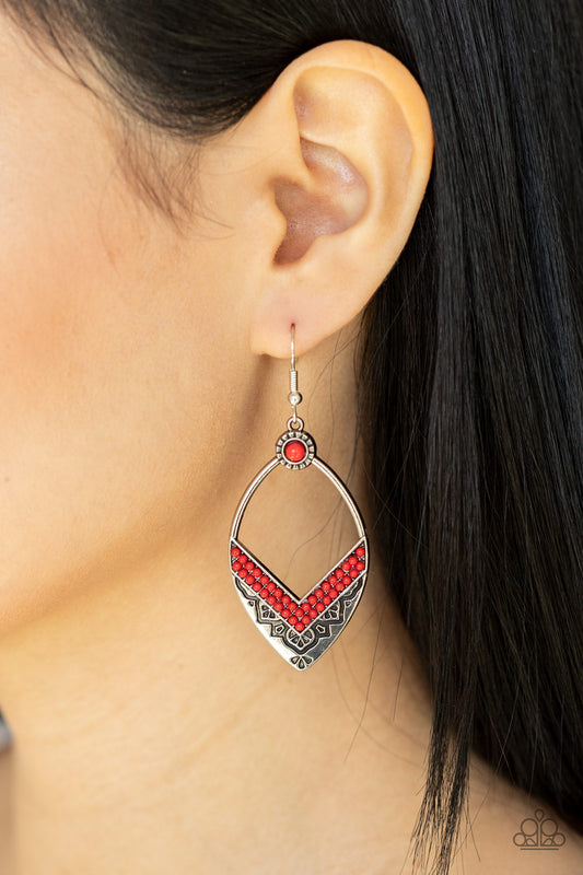 Indigenous Intentions - Red Fire Whirl Seed Bead Indigenous Inspired Earring Paparazzi E1130