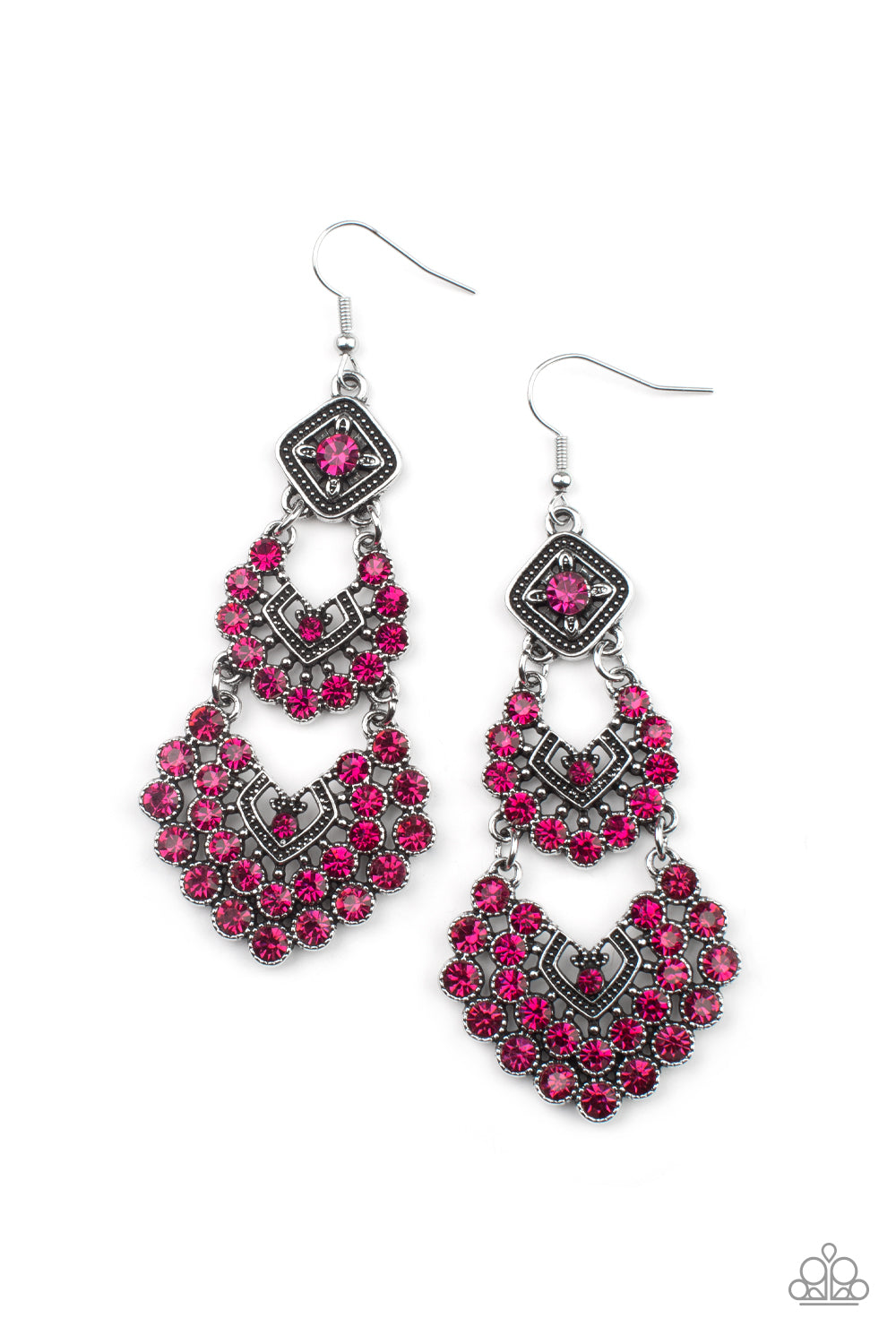 All For The GLAM - Pink Rhinestone Earring Paparazzi E0454