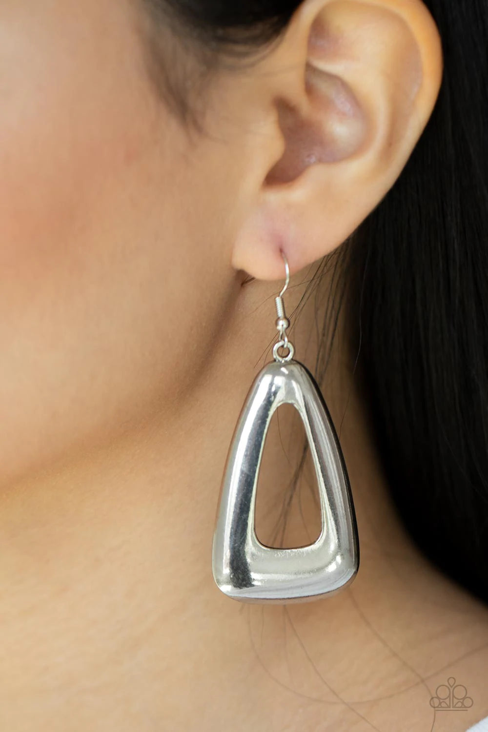 Irresistibly Industrial Silver Triangle Earring Paparazzi E0705