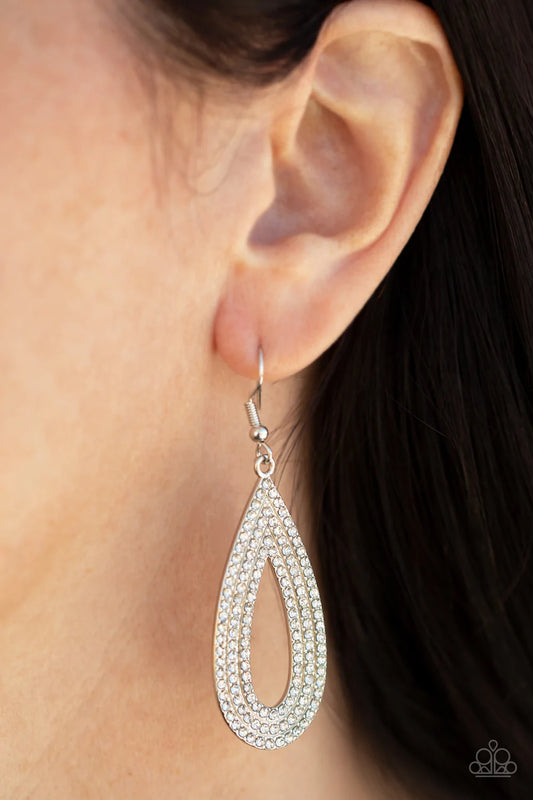 Exquisite Exaggeration White Rhinestone Earring Paparazzi E0780